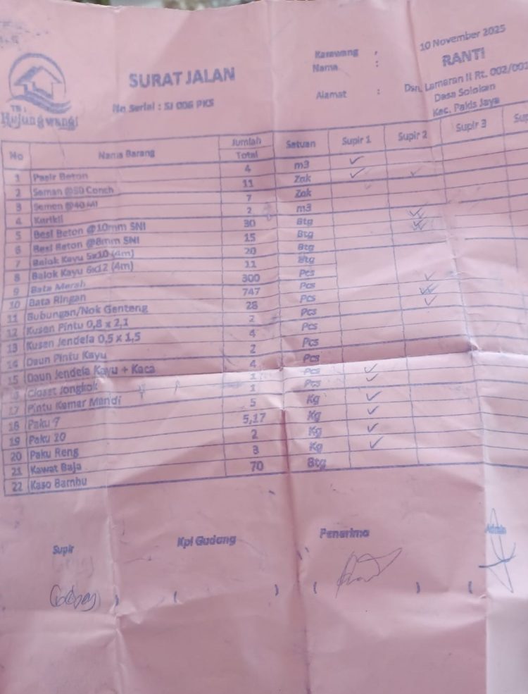 Tak Mencantumkan Rincian Harga Satuan, Penerima Bantuan (BSPS) Hanya Menerima Bon Kosong Di Pertanyakan